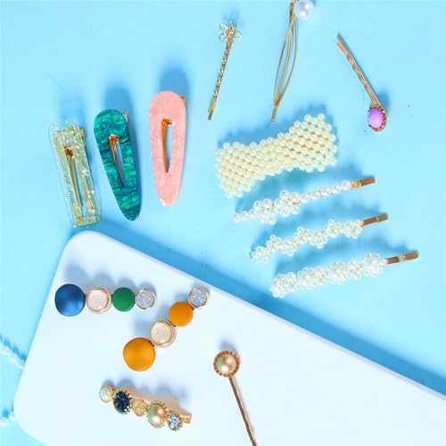 Set de 24 pinzas de cabello de resina acrílica con perlas y diseño geométrico miniatura 2