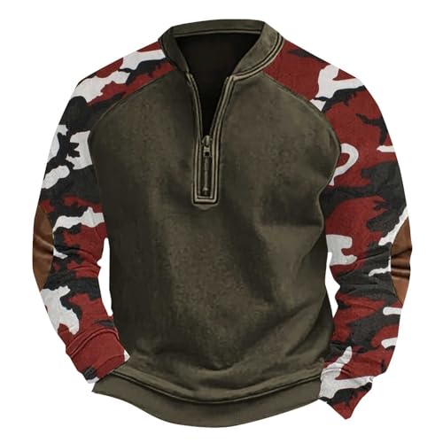 Cocila Men'S Casual Fashion Loose 3D Camouflage Print Zipper Neckline Cuff Hoodie Zip Up Men Lightweight (Red, Xxl) 4Xl Hoodies For Grumpy Christmas Junmerss Work Uk Winter Black Mens Junmers