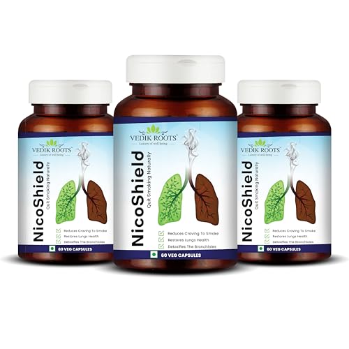 Vedikroots NicoShield | Herbal Support for Quitting Smoking | Helps Reduce Cravings | Ayurvedic Supplement | 180 Veg Capsules |