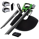 Cordless Leaf Blower & Vacuum 3 in 1, 40V Leaf Vacuum Mulcher with Bag, 170MPH Brushless Motor, 2 x 4.0Ah Battery & Charger, 5 Speed Control - Powerful Lawn Care Tool for Yard, Garden, Debris Cleanup