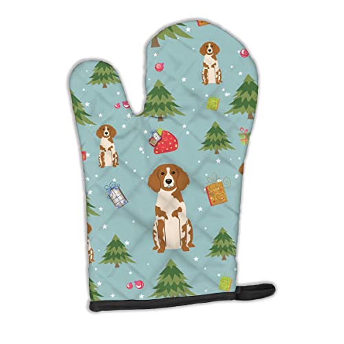 Caroline's Treasures BB4732OVMT Christmas Brittany Spaniel Oven Mitt Heat Resistant Thick Oven Mitt for Hot Pans and Oven, Kitchen Mitt Protect Hands, Cooking Baking Glove
