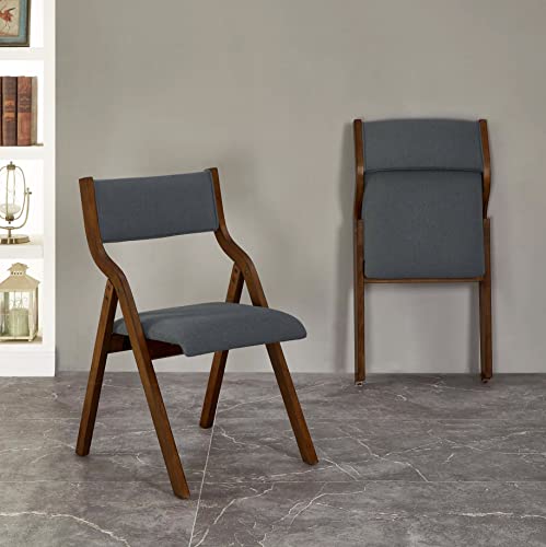 Ball & Cast gepolsterte Klappstühle 2er Set, Bequeme klappbare Esszimmerstühle, Holzrahmen gepolsterter Konferenzstuhl für Küche und Büro, leicht zu aufzubewahren, Dunkelgrau