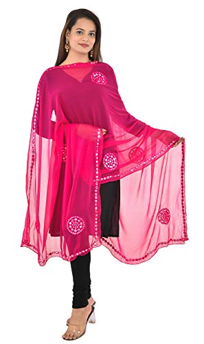 Image of YOUTHQUAKE Plastic Mirror Work Embroidered Chiffon Dupatta for Women & Girls