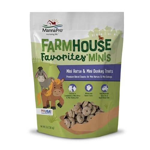 Manna Pro Farmhouse Favorites Mini Horse & Mini Donkey Treats Baked Snack for Mini Horses & Mini Donkeys Hand Mixed Treat Oats Apple & Banana Flavored 3lb Bag
