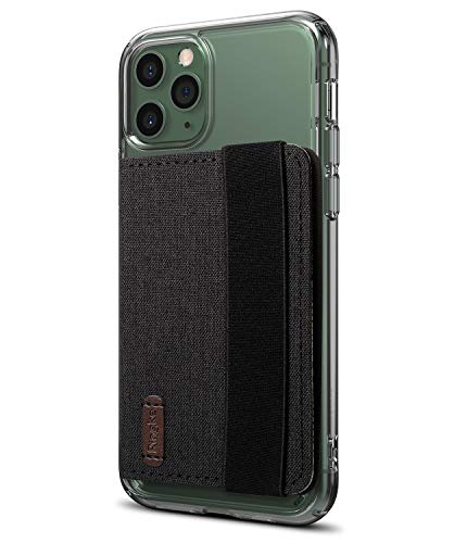 Ringke Flip Card Holder with Elastic Hand Strap Slim Soft Band Grip Fashion Multi-Card Slot Wallet Credit Card Cash Mini Pouch Holder Attachment Compatible with Most Smartphones - Charcoal Black