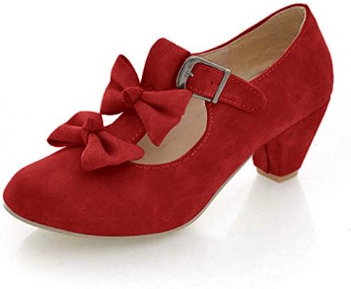 MFairy Woman's Low Heel Vintage Lolita Shoes Cute Bowknot Mary Jane Shoes Red