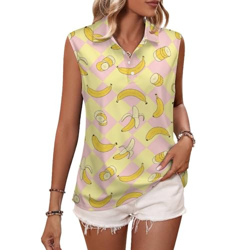JOJOART Women's Sleeveless Polo Shirt Banana Cute Peeling Quick Dry