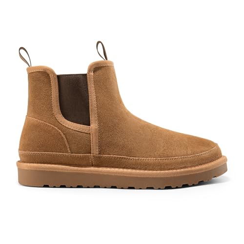 Bruno Marc Men's Winter Snow Boots FuzzyGo Rugged Suede Leather Cold Weather Warm Chelsea Outdoor Boots,Size 11,Chesnut,SBSB2403M