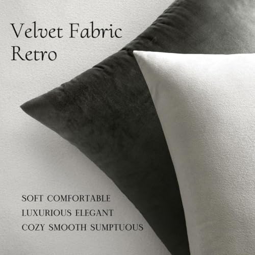 Image of MIULEE 26x26 Inch Euro Sham Velvet Pillow Covers, Set of 2 Large Square Decorative Pillows -Greyish White Super Soft for King Bed, Sofa, Couch, Accent Chairs with Hidden Zipper