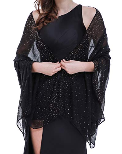 BANETTETA Black Shawls and Wraps for Evening Dresses Shawl Wraps for Women Shawls and Wraps for Weddings Dress (Black Gold)