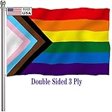 Progress Pride Rainbow Flag 3x5 Outdoor Double Sided 3 Ply-LGBTQ Gay Lesbian Bisexual Non Binary Tra