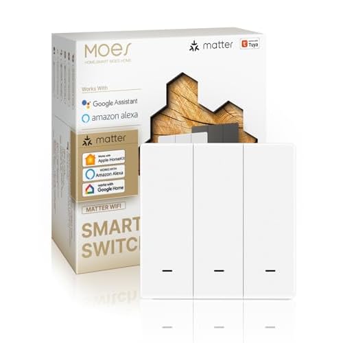 MOES Matter Wlan Smart Lichtschalter Unterputz Kompatibel mit Apple Home/Alexa/Google Home/Smart Things,3 Fach 1 Wege Smart Switch Erfordert Neutralle