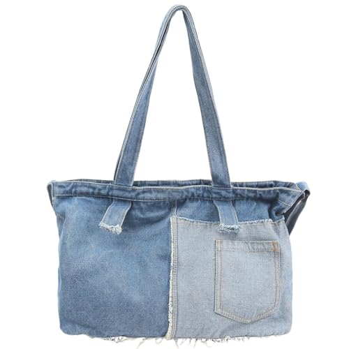 Large Denim Handbag for Women Shoulder Crossbody Bag Canvas Top Handle Tote Bag for Work Travel