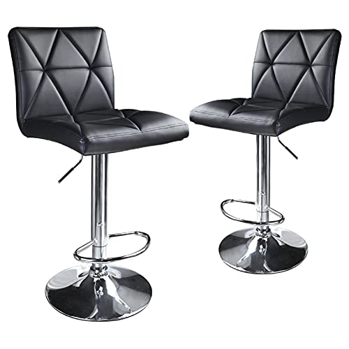 Leader Accessories Bar Stool,Black Modern Hydraulic Diagonal Line Adjustable Bar Stools With Back,Set Of 2 #TOP2