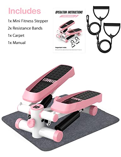 Tohoyard Steppers For Exercise, Mini Stepper With Lcd Monitor, Quiet Fitness Stepper With Resistance Bands, Gym Stair Stepper For Home Workout, Legs Arm Full Body Training, Pink#003 #TOP6