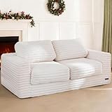 MAXYOYO Giant Bean Bag Chair for Adults, Upholstered Loveseat Floor Sofa with Pillows and Armrests, Large Bean Bag Sofa Plush Chair Couch for Bedroom Living Room, White