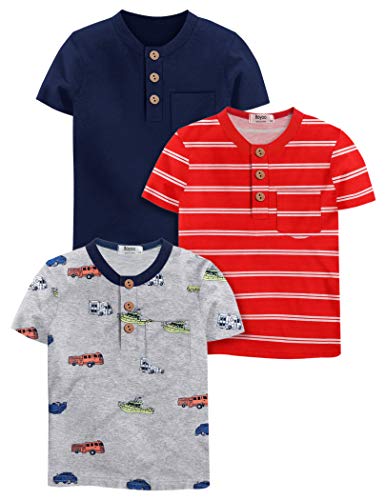 Boyoo Toddler Boys 2~3 Pack Short/Long Sleeve Henley Shirt Cotton Graphic Tee Shirt for 2-7Years