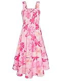 GRACE KARIN Hawaiian Dress for Girls Wide Straps Smocked Maxi Fancy Floral Dress Size 5-6,Pink Tropical