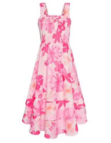 GRACE KARIN Girls Floral Maxi Dress Square Neck Wide Straps Smocked Summer Spring Flowy Dress 5-14Y