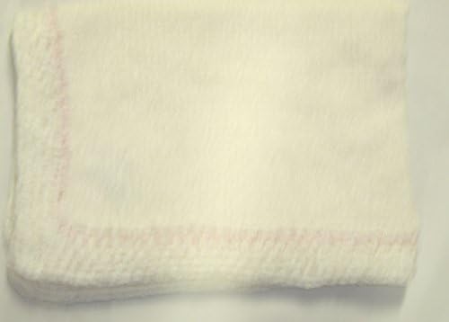 Cpk73bk, Knitted on Hand Knitting Machine Natural Chenille, Trimmed By Hand Crochet with Baby Pink Chenille, Cardigan Sweater Pant Hat Set Matching 32 Inches By 46 Inches Large Blanket