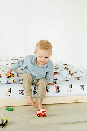 100% Cotton Fitted Crib Sheet - Premium Baby Bedding - Soft, Breathable & Durable - Construction Trucks Print #TOP5