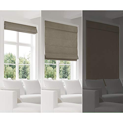 Chicology Cordless Roman Shades Lining Modern Fabric Cascade Window Blind Treatment, 33" W X 64" H, Lux Coffee (Room Darkening) #TOP3