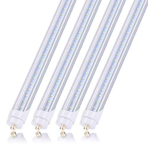 JOMITOP T8 8 Foot Led Tube Light 5000K Single Pin Base（Ballast Removal） 45W Replacement 100W, Single Pin FA8 Base Dual-Ended Power Daylight White Clear Cover, AC 85-265V 4 Pack
