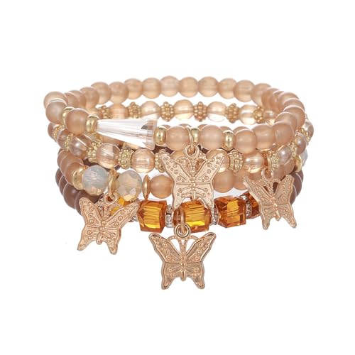 Image of COLORFUL BLING 4-5Pcs Adjustable Cute Butterfly Stackable Stretch Bracelet Multilayer Bohemian Crystal Beads Strand Wrap Bracelet Statement Jewelry Gifts for Women