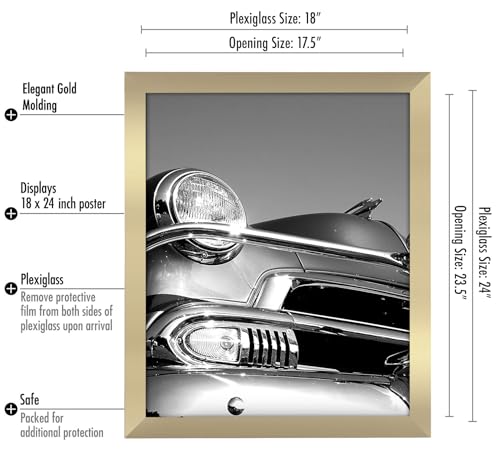 Americanflat 18x24 Poster Frame with Polished Plexiglass - Gold Picture Frame - Wide Photo Frames Made of Engineered Wood for Vertical or Horizontal Wall Display - Epic Collection - Gold