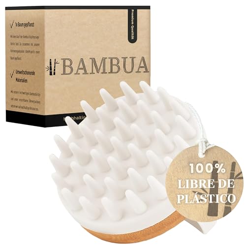 BAMBUA Cepillo Masajeador Cuero Cabelludo (Efecto Anticaspa) - Masajeador Capilar mientras te Duchas - Masajeador de Cabeza Premium - Scalp Massager - Kit de masaje incl. E-Book Cabello Sano (Blanco)