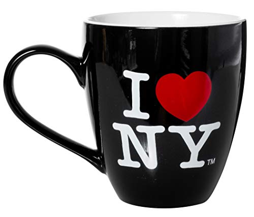 Artisan Owl I Love New York Officially Licensed 16oz Ceramic Bistro Coffee Mug, 4.5" Tall (Black)