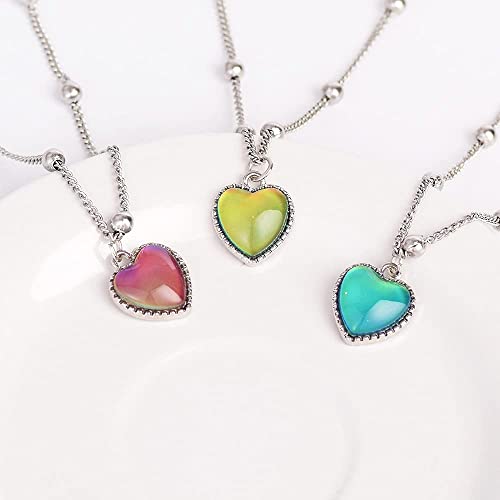 Image of Yocoyee Color Change Love Heart Pendant Necklace Temperature Sense Color Changing Glass Beaded Link Chain Trendy Necklace For Women Girl