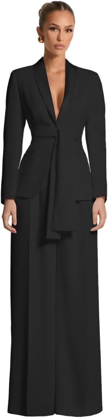 Pant Suits for Women with Belt 2 Piece Dressy Casual Womens Suit Elegant Wedding Guest Suits for Women FXZ08