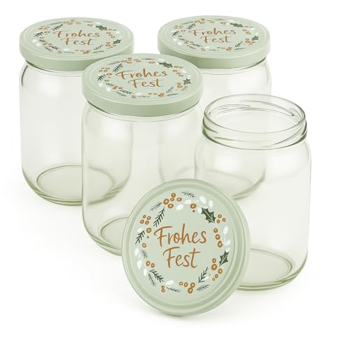 Blumixx Einmachgläser mit Schraubdeckel 8er Pack Einmachglas mit Deckel Frohes Fest - 900ml Fassungsvermögen - Ideal für Erntezeit, Konservierung & stilvolle Aufbewahrung