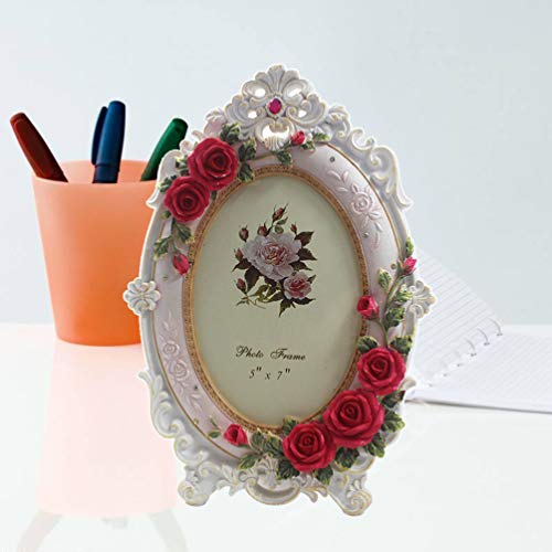 Besportble Victorian Floral Picture Frame European Style Vintage Tabletop Oval Photo Frame Photo Holder Vertically Photo Displayer Desk Home Decoration #TOP3
