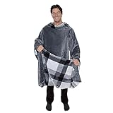 Snuggie Reversible The Original Wearable Blanket with Sleeves & Pocket for Adults| Functional Warm Cozy Super Soft Velveteen Grey/Plaid