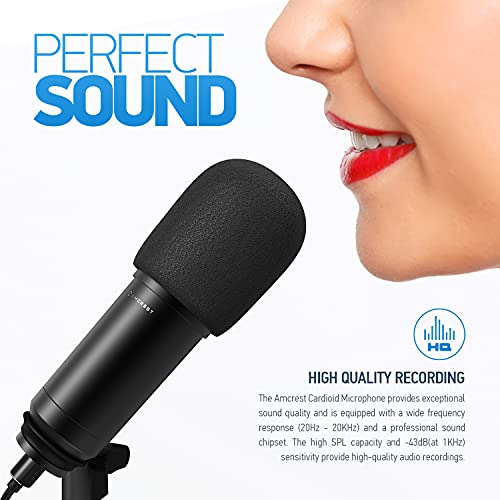 Amcrest USB Microphone for Voice Recordings, Podcasts, Gaming, Online Conferences, Live Streaming, Cardioid Microphone with Adjustable Heavy Metal Stand, Windscreen and 6.5 ft USB Cable, AM430
