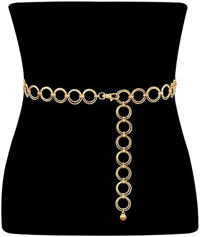 WHIPPY O-Ring Metal Waist Chain Women Girls Adjustable Body Link Belts Fashion Belly Jewelry for Jeans Dresses Gold