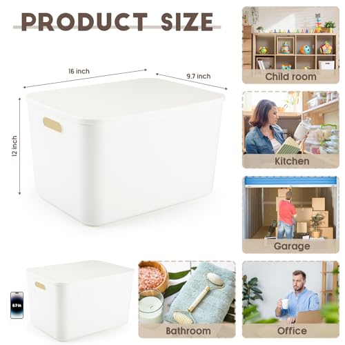 Tuanse 8Pcs Plastic Storage Bins with Lid, White, 16 x 12 x 9.7 in by Tuanse - Used condition - Image 2