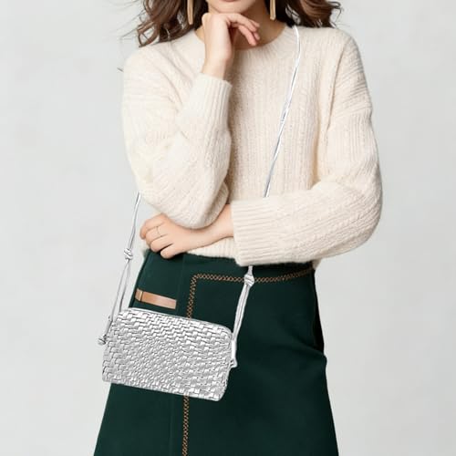 Image of Woven Crossbody Bag for Women,Small Handbag Cute Purse Vegan Leather Handmade Shoulderbag,Lightweight Tote Bag with Strap