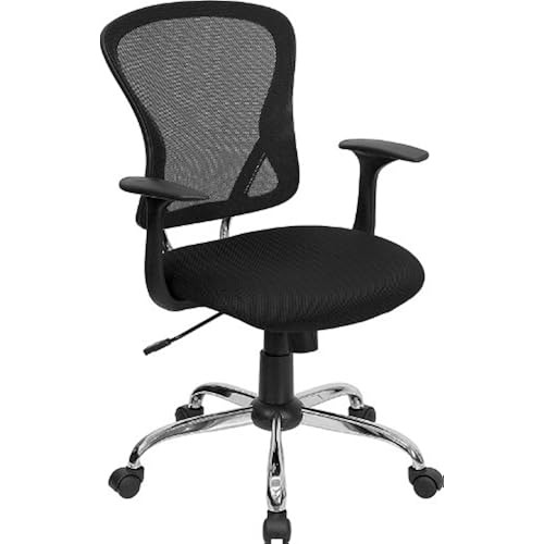 Flash Furniture Mid-Back Black Mesh Swivel Task Office Chair with Chrome Base and Arms
