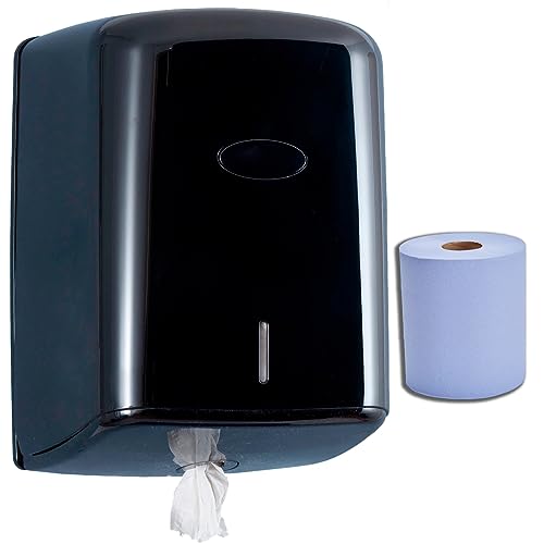 Black Wall Mounted Paper Towel Dispenser with a Centrefeed Blue Roll