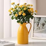 hjn Farmhouse Pitcher Vase for Flowers- Decrative Pitchers White Ceramic Pitcher Yellow Vase for Your Kitchen/Home Decor/Office/Living Room/Bookshelf/Mantel/-Yellow