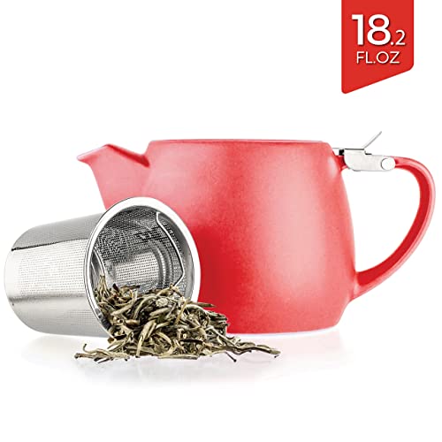 Tealyra - Pluto Porcelain Small Teapot Red - 18.2-Ounce (1-2 Cups) - Matte Finish - Stainless Steel Lid And Extra-Fine Infuser To Brew Loose Leaf Tea - 540Ml #TOP1