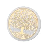 NKlaus Selenit Ladeplatte mit Lebensbaum Gold – Energieplatte zum Reinigen & Laden von Edelsteinen, handgefertigte Selenitplatte für Meditation & Energiearbeit