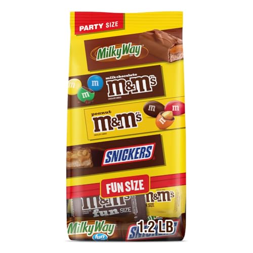 M&M'S Peanut, M&M'S Milk Chocolate, SNICKERS & MILKY WAY Fun Size Individually Wrapped Chocolate Christmas Candy Stocking Stuffers, 19.2 Oz Bulk Bag