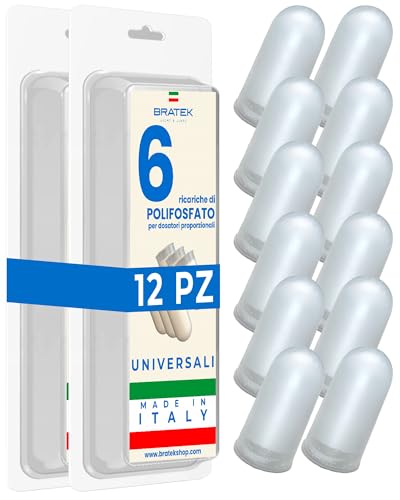 Bratek Polifosfatos para caldera, recarga en cartuchos universales, fabricado en Italia, 12 cartuchos dosificadores polifosfatos para caldera compatibles con filtro antical estándar para protección