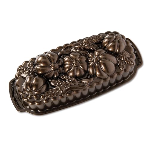 Nordic Ware Stampo Pane e Dolci a Forma di Zucca, Stampo Torta e Pagnotta a Tema Autunnale, Tortiera in Alluminio Antiaderente, Accessori Cucina di Alta Qualità Made in USA, Colore: Bronzo