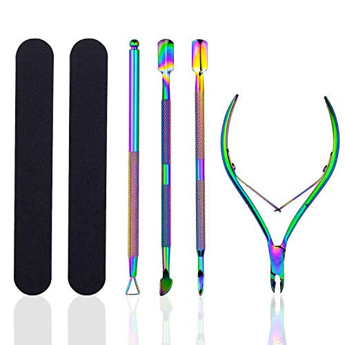 DESON 6 Pcs Nagelhautschieber Set Nagelhautzange Nagelfeile Nagelhaut Trimmer Nagelhautentferner für Fingernagel und…