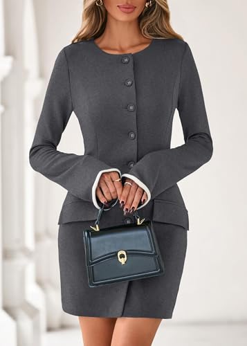 Lazysmile Women's Casual Dresses Long Sleeve Boat Neck Button Down Bodycon Mini Fall Party Club Cocktail Dresses for Women Grey — view 4